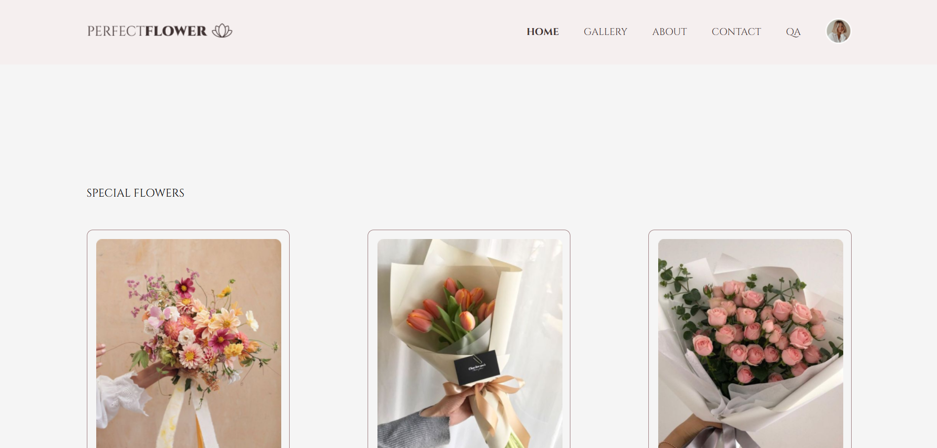 Homepage screenshot of Flower Shop website